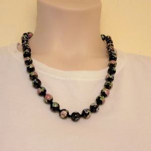 Black Cloisonne Hand-knotted Bead Necklace